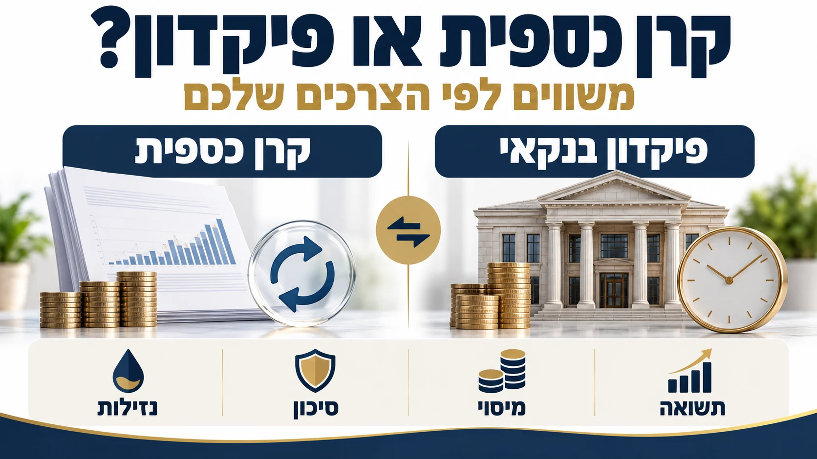 השוואת קרן כספית ופיקדון בנקאי לפי נזילות, סיכון, מיסוי ותשואה